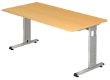 Hammerbacher Schreibtisch C-Fuß - 160 x 65-85 x 80 cm, höhenverstellbar, Buche/Silber,Montageservice