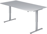 Hammerbacher Sitz-Steh-Schreibtisch mit T-Fuß - 180 x 72-119 x 80 cm, elektr. höhenverstellbar, Grau, mit Montageservice