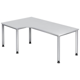 Hammerbacher Winkeltisch 4-Fuß-Gestell rund -200 x 68-76 - 120 cm, höhenverstellbar, Winkel 90°, Weiß/Silber, mit Montageservice