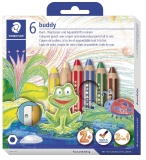Farbstifte Buddy 3in1 - Kartonetui mit 6 Stiften und 1 Spitzer