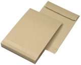 Faltentaschen - B4, ohne Fenster, 40 mm-Falte, Klotzboden, haftklebend, braun, 130 g/qm, 250 Stück