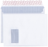 Versandtasche documento - C4 plus, weiß, 120 g/qm, mit Fenster, Haftklebung, 20 mm Seitenfalte