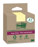 Haftnotiz Super Sticky 100% Recycling Notes - 76 x 76 mm, gelb, 3+1x 70 Blatt