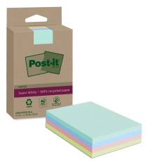 Haftnotizblock Super Sticky Recycling Notes, 102x152mm, liniert, sortiert, 4x45 Blatt