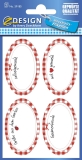 Einmachetiketten Karo - oval, rot/weiß, 8 Stück
