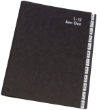 Pultordner Hartpappe - 1 - 12, 12 Fächer, Farbe schwarz
