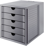Schubladenbox SYSTEMBOX KARMA - A4/C4, 5 geschlossene Schubladen, öko-grau