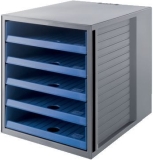 Schubladenbox SCHRANK-SET KARMA - A4/C4, 5 offene Schubladen, grau-öko-blau