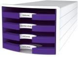 Schubladenbox IMPULS - A4/C4, 4 offene Schubladen, weiß/lila