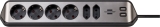 Ecksteckdosenleise ®estilo - 6-fach, 2m, schwarz, 4x Schuko, 2x Euro,2x USB, ohne Schalter