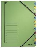 3912 Ordnungsmappe - 12 Fächer, A4, Pendarec-Karton (RC), 430 g/qm, grün