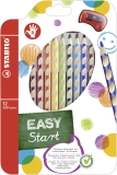 Ergonomischer Buntstift für Rechtshänder - EASYcolors - 12er Pack mit Spitzer - mit 12 verschiedenen Farben