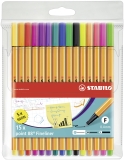 Fineliner point 88® Etui - 15er Pack - mit 15 verschiedenen Farben inklusive 5 Neonfarben