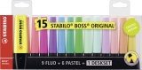 Textmarker - BOSS ORIGINAL - 15er Tischset - 9 Leuchtfarben, 6 Pastellfarben