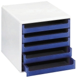 Schubladenbox - A4, 5 offene Schubladen, hellgrau/blau