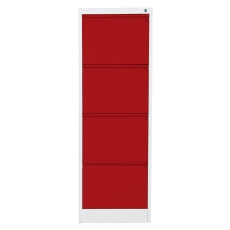 Hängeregistraturenschrank, 4 Laden, einbahnig, Stahl, grau/rot